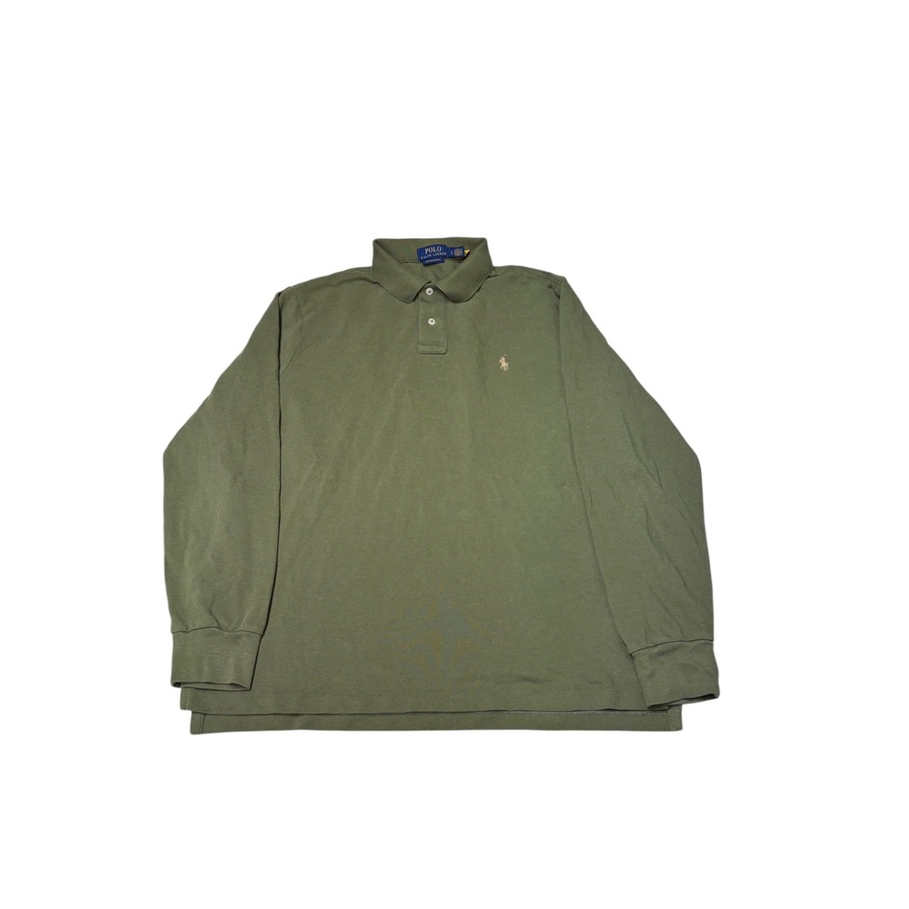 Polo Ralph Lauren Mens Olive Green Long Sleeve Polo Shirt Custom Slim‎ Fit Large
